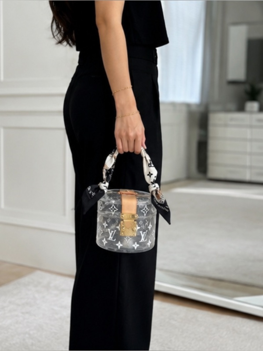 Authentic Louis Vuitton Clear Monogram Bag + LV Scarf — Complete Set